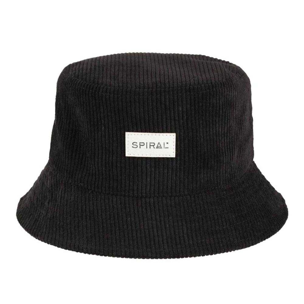 Spiral Womens/Ladies Wordmark Ribbed Cord Bucket Hat / Black
